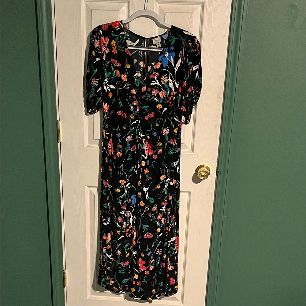 Puff Sleeve Floral Midi Dress